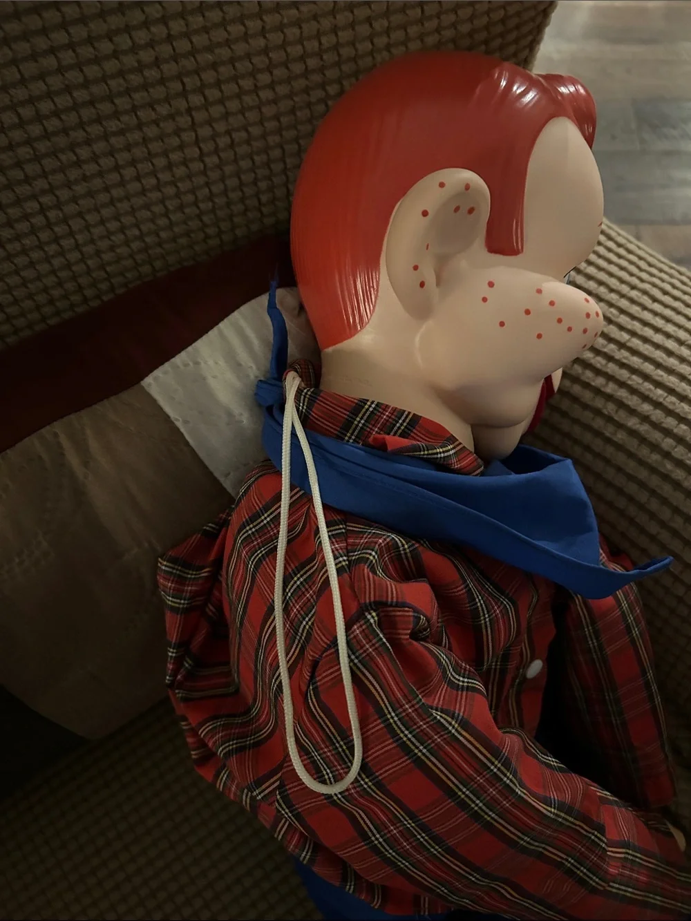 Red-Haired Plush Howdy Doody Puppet Doll in Blue Outfit and Plaid Shirt